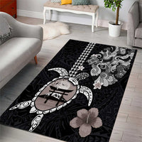 Hawaiian and Japanese Together Area Rug Japanese Culture and Turtle Kakau Tattoo Black Color LT03 - Polynesian Pride