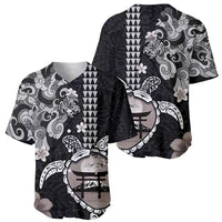 Hawaiian and Japanese Together Baseball Jersey Japanese Culture and Turtle Kakau Tattoo Black Color LT03 - Polynesian Pride