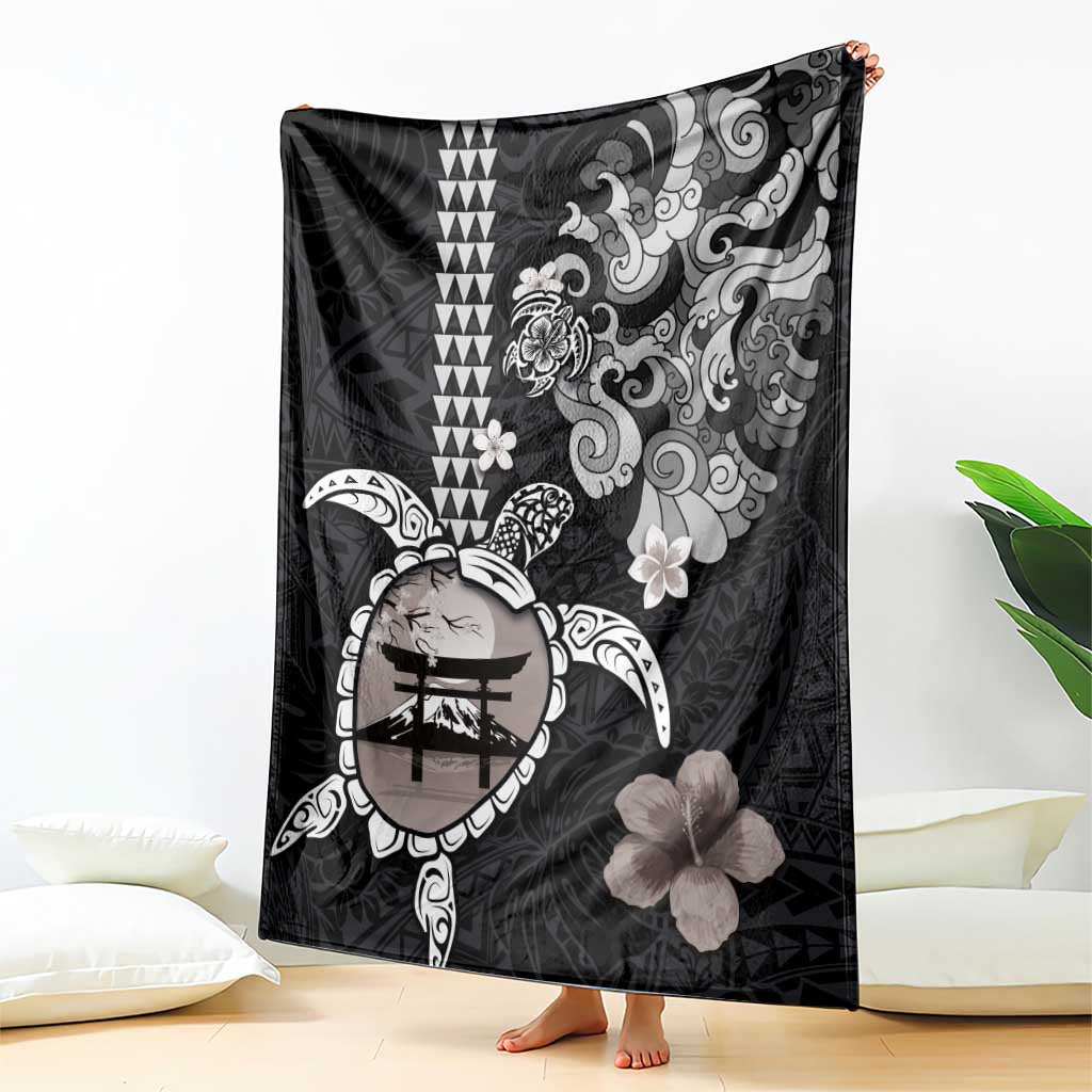 Hawaiian and Japanese Together Blanket Japanese Culture and Turtle Kakau Tattoo Black Color LT03 - Polynesian Pride