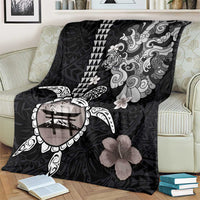Hawaiian and Japanese Together Blanket Japanese Culture and Turtle Kakau Tattoo Black Color LT03 - Polynesian Pride