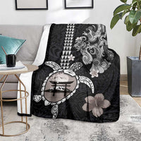 Hawaiian and Japanese Together Blanket Japanese Culture and Turtle Kakau Tattoo Black Color LT03 - Polynesian Pride