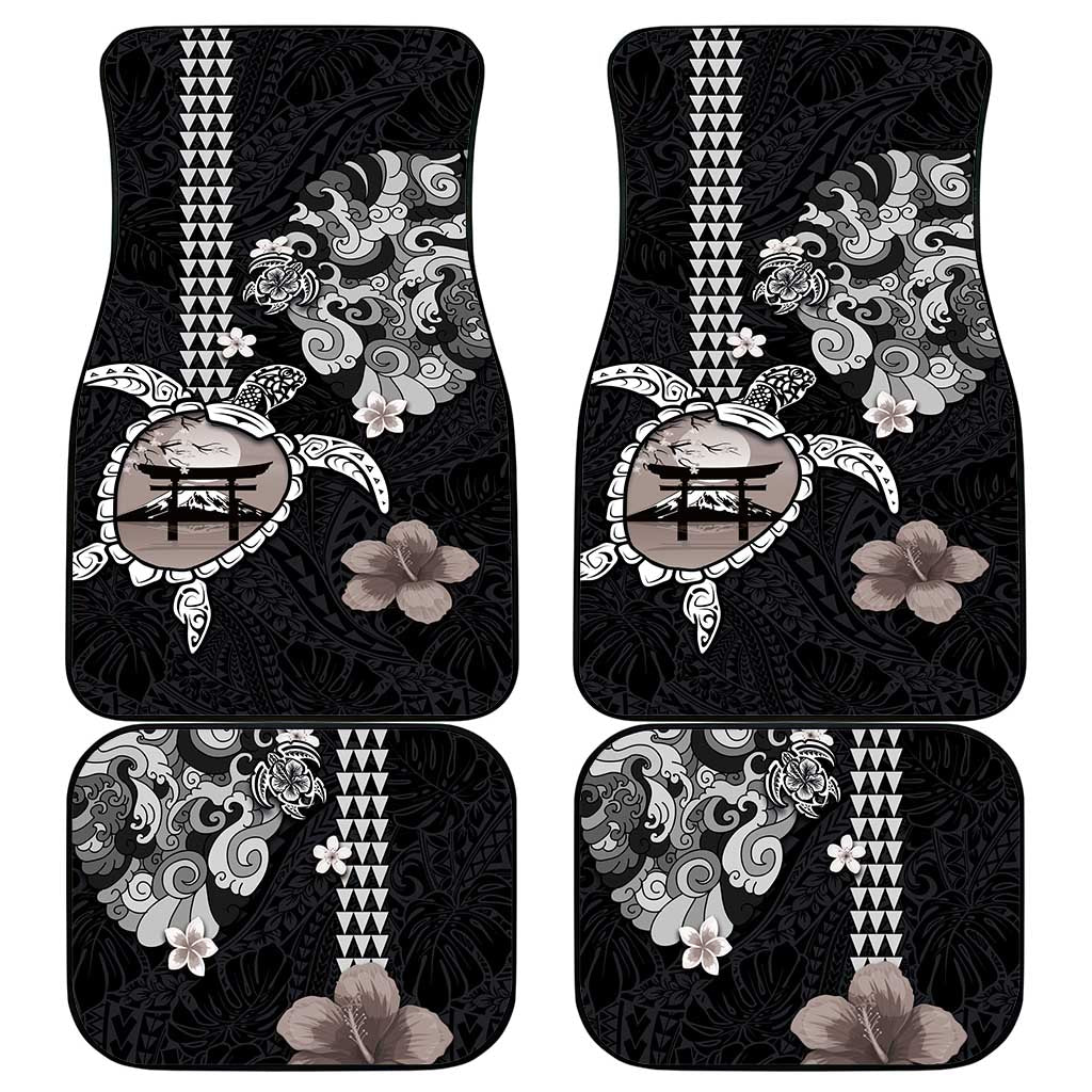 Hawaiian and Japanese Together Car Mats Japanese Culture and Turtle Kakau Tattoo Black Color LT03 - Polynesian Pride