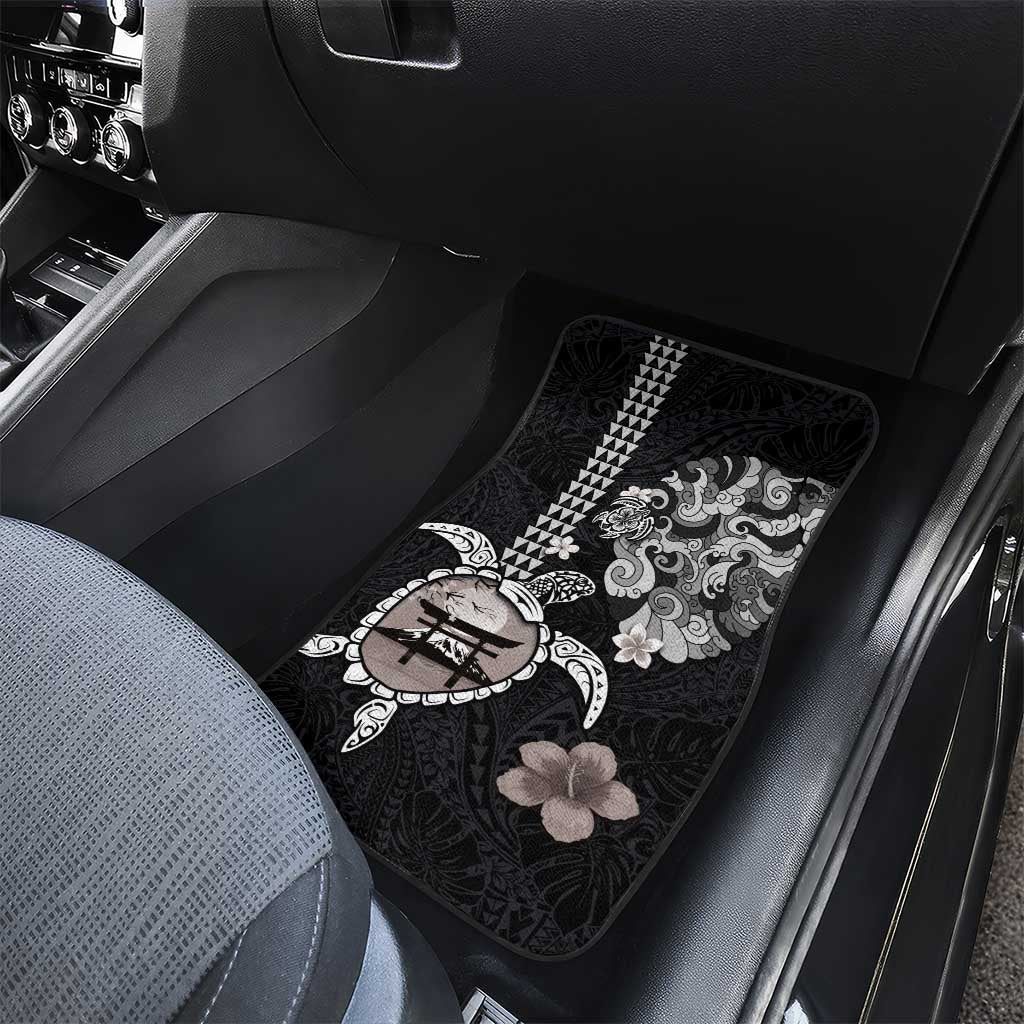 Hawaiian and Japanese Together Car Mats Japanese Culture and Turtle Kakau Tattoo Black Color LT03 - Polynesian Pride