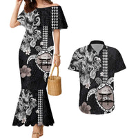 Hawaiian and Japanese Together Couples Matching Mermaid Dress and Hawaiian Shirt Japanese Culture and Turtle Kakau Tattoo Black Color LT03 Black - Polynesian Pride