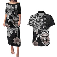 Hawaiian and Japanese Together Couples Matching Puletasi and Hawaiian Shirt Japanese Culture and Turtle Kakau Tattoo Black Color LT03 Black - Polynesian Pride