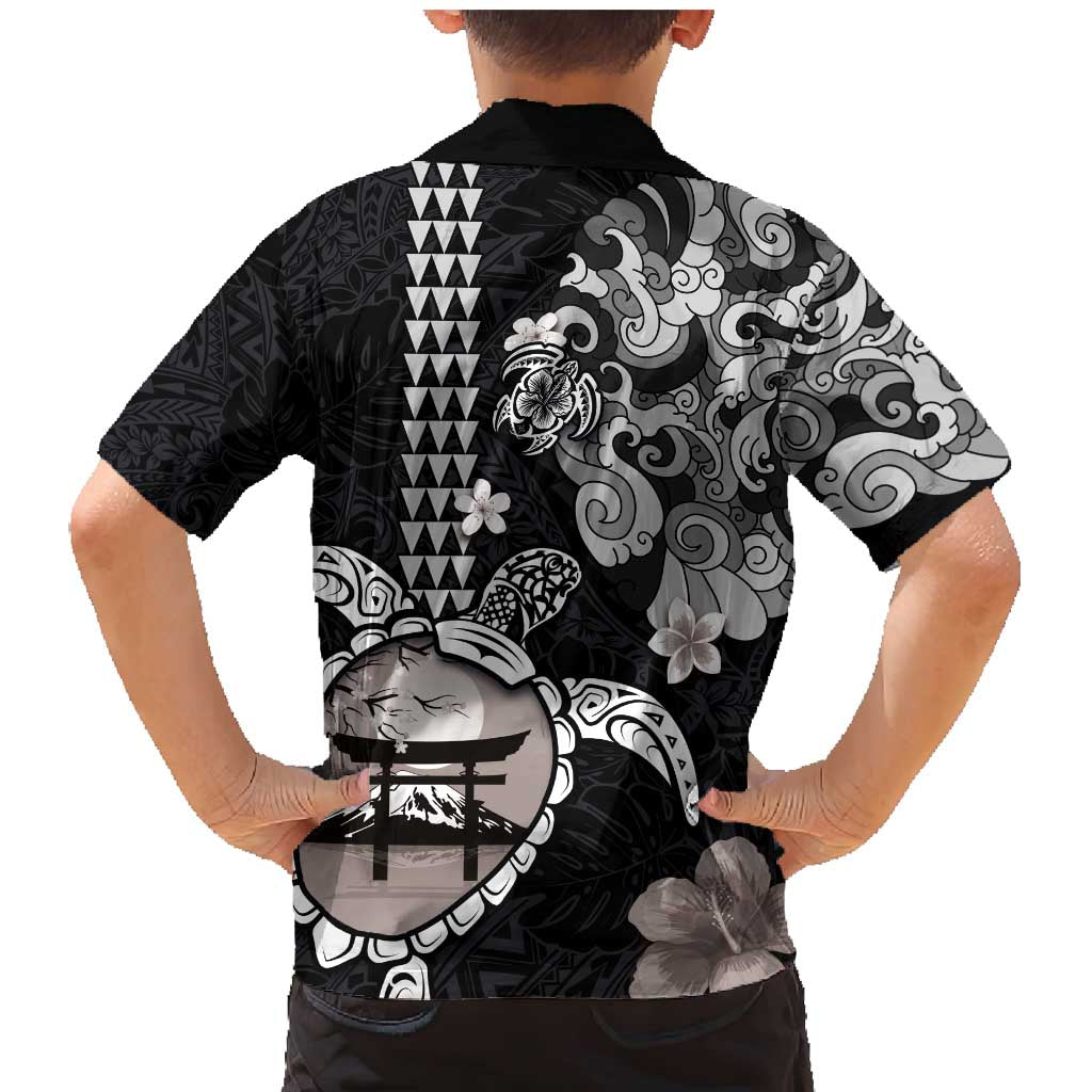Hawaiian and Japanese Together Family Matching Mermaid Dress and Hawaiian Shirt Japanese Culture and Turtle Kakau Tattoo Black Color LT03 - Polynesian Pride