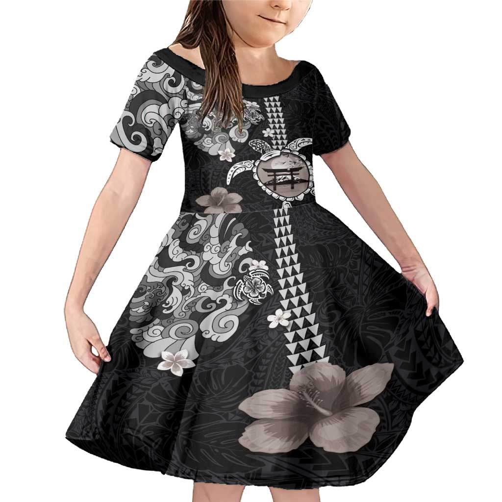 Hawaiian and Japanese Together Family Matching Mermaid Dress and Hawaiian Shirt Japanese Culture and Turtle Kakau Tattoo Black Color LT03 Daughter's Dress Black - Polynesian Pride