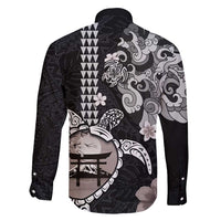 Hawaiian and Japanese Together Family Matching Mermaid Dress and Hawaiian Shirt Japanese Culture and Turtle Kakau Tattoo Black Color LT03 - Polynesian Pride