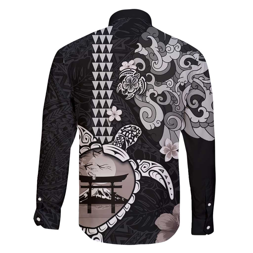 Hawaiian and Japanese Together Family Matching Off Shoulder Maxi Dress and Hawaiian Shirt Japanese Culture and Turtle Kakau Tattoo Black Color LT03 - Polynesian Pride