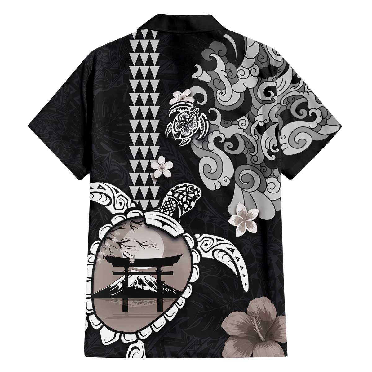 Hawaiian and Japanese Together Family Matching Puletasi and Hawaiian Shirt Japanese Culture and Turtle Kakau Tattoo Black Color LT03 - Polynesian Pride