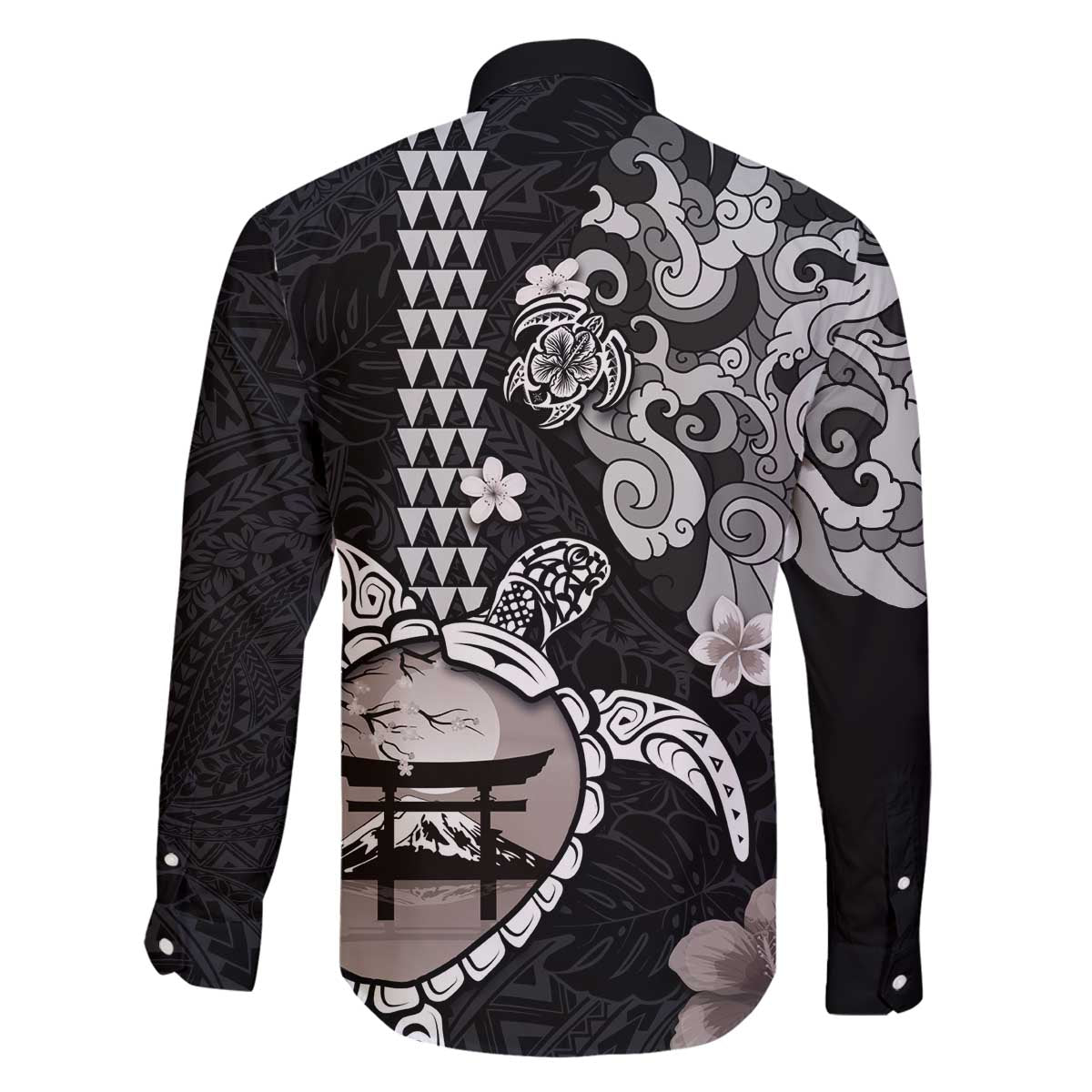Hawaiian and Japanese Together Family Matching Puletasi and Hawaiian Shirt Japanese Culture and Turtle Kakau Tattoo Black Color LT03 - Polynesian Pride