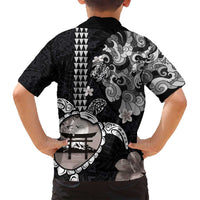 Hawaiian and Japanese Together Family Matching Tank Maxi Dress and Hawaiian Shirt Japanese Culture and Turtle Kakau Tattoo Black Color