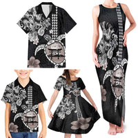 Hawaiian and Japanese Together Family Matching Tank Maxi Dress and Hawaiian Shirt Japanese Culture and Turtle Kakau Tattoo Black Color