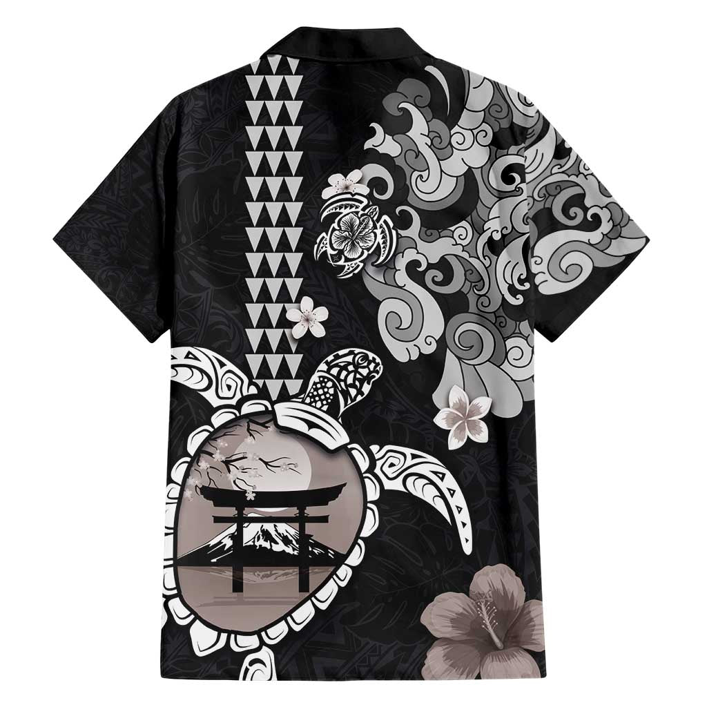 Hawaiian and Japanese Together Hawaiian Shirt Japanese Culture and Turtle Kakau Tattoo Black Color LT03 - Polynesian Pride