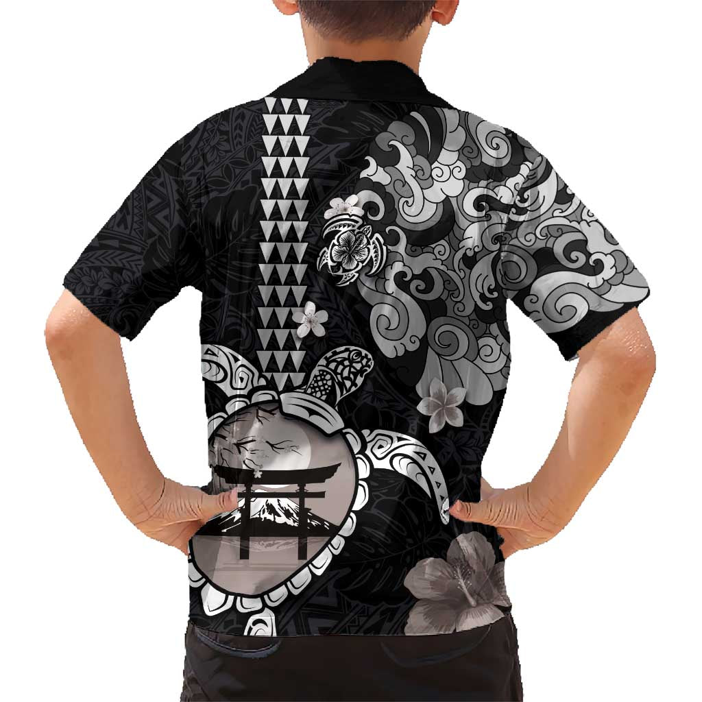 Hawaiian and Japanese Together Hawaiian Shirt Japanese Culture and Turtle Kakau Tattoo Black Color LT03 - Polynesian Pride