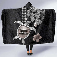 Hawaiian and Japanese Together Hooded Blanket Japanese Culture and Turtle Kakau Tattoo Black Color LT03 One Size Black - Polynesian Pride