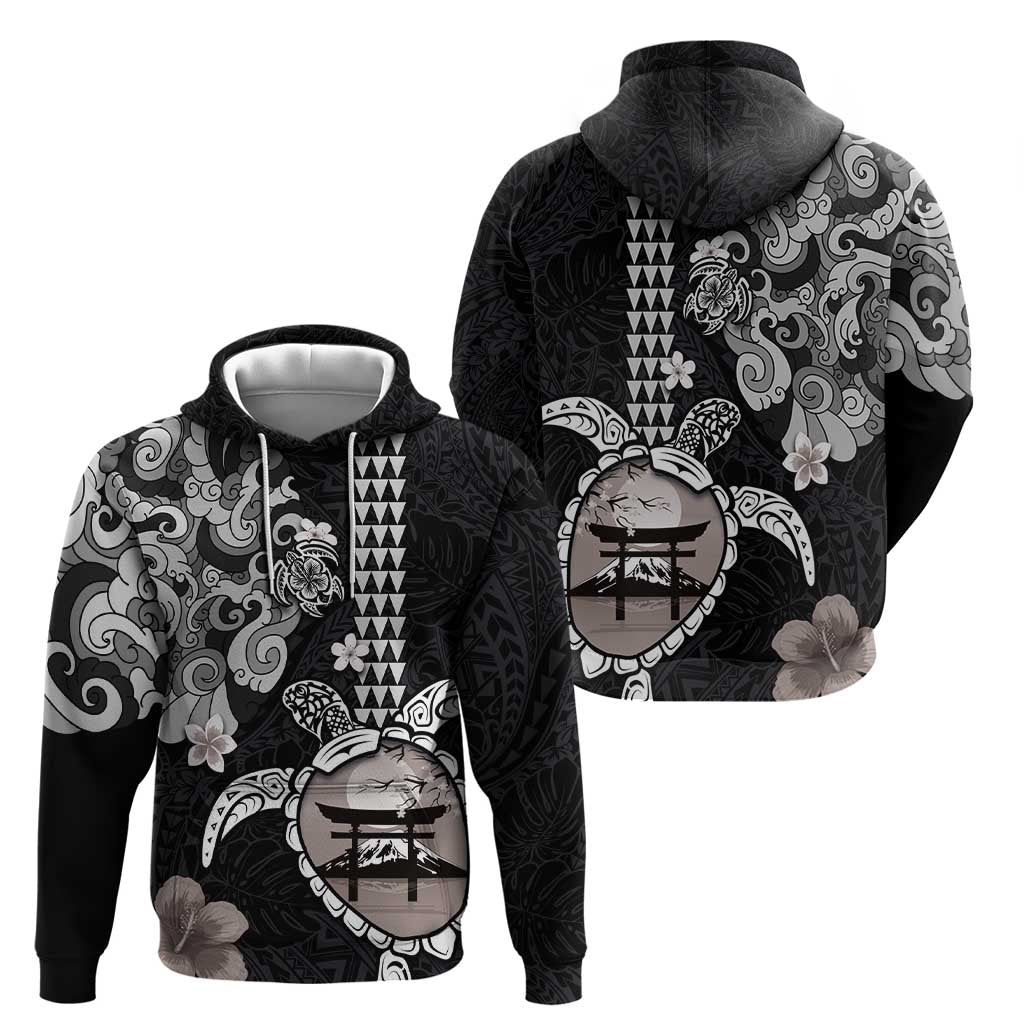 Hawaiian and Japanese Together Hoodie Japanese Culture and Turtle Kakau Tattoo Black Color LT03 - Polynesian Pride
