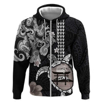 Hawaiian and Japanese Together Hoodie Japanese Culture and Turtle Kakau Tattoo Black Color LT03 Zip Hoodie Black - Polynesian Pride