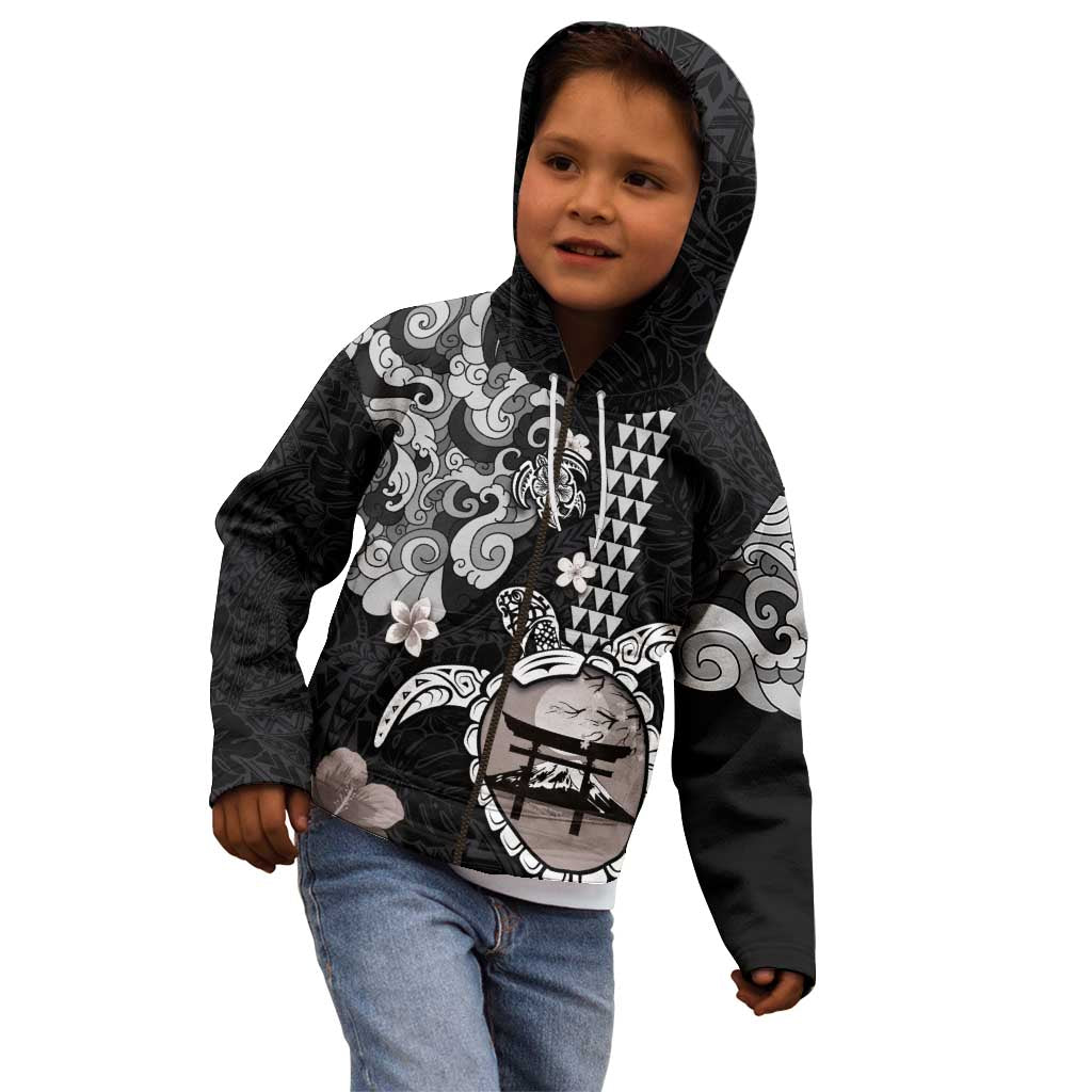 Hawaiian and Japanese Together Kid Hoodie Japanese Culture and Turtle Kakau Tattoo Black Color LT03 - Polynesian Pride