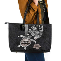 Hawaiian and Japanese Together Leather Tote Bag Japanese Culture and Turtle Kakau Tattoo Black Color LT03 - Polynesian Pride