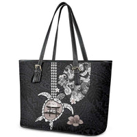 Hawaiian and Japanese Together Leather Tote Bag Japanese Culture and Turtle Kakau Tattoo Black Color LT03 - Polynesian Pride