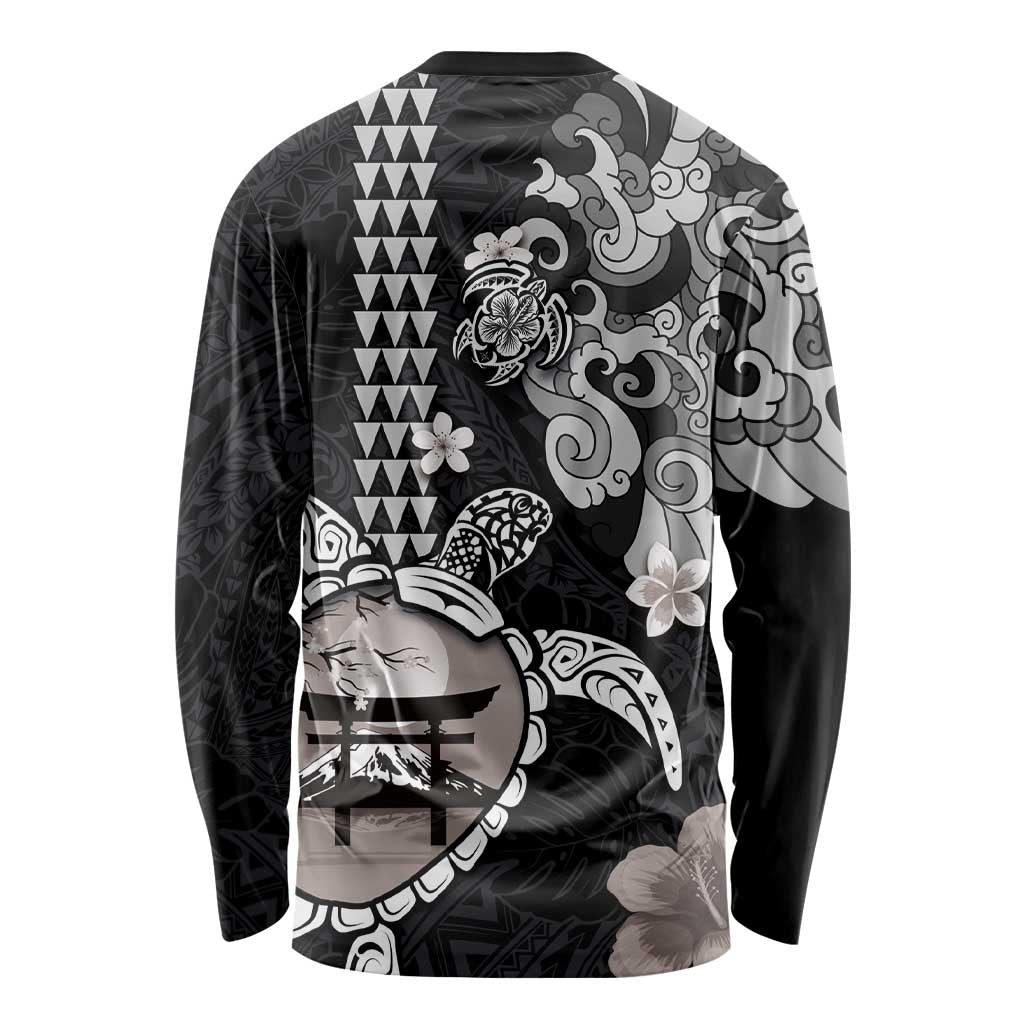 Hawaiian and Japanese Together Long Sleeve Shirt Japanese Culture and Turtle Kakau Tattoo Black Color LT03 - Polynesian Pride
