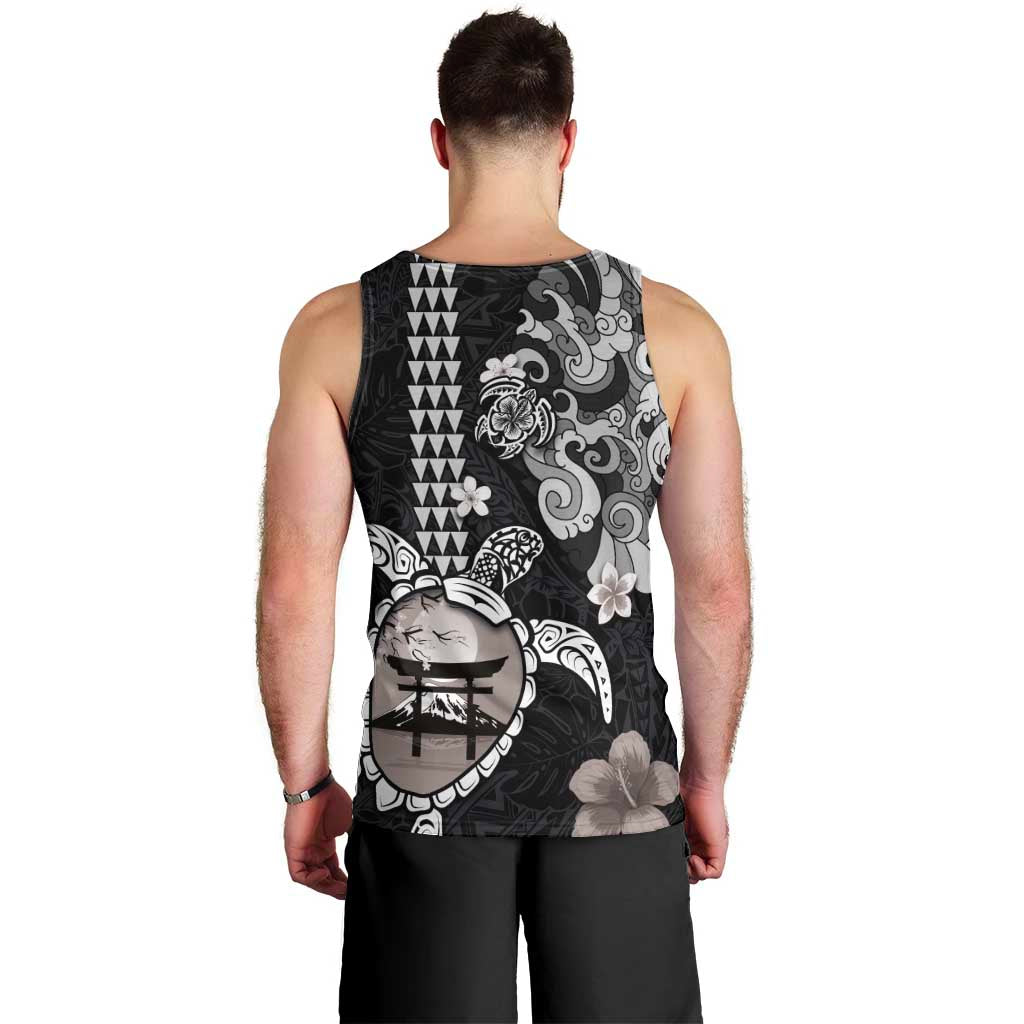 Hawaiian and Japanese Together Men Tank Top Japanese Culture and Turtle Kakau Tattoo Black Color LT03 - Polynesian Pride