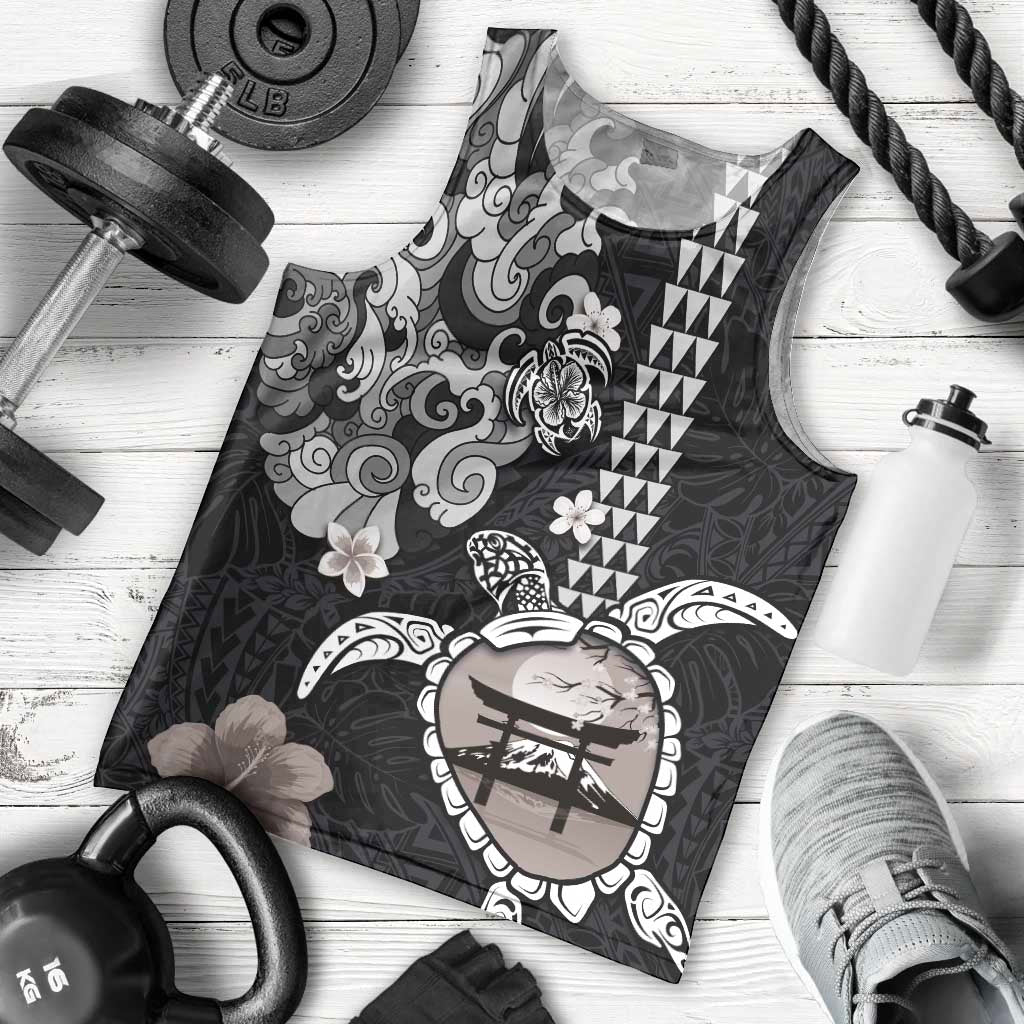 Hawaiian and Japanese Together Men Tank Top Japanese Culture and Turtle Kakau Tattoo Black Color LT03 - Polynesian Pride