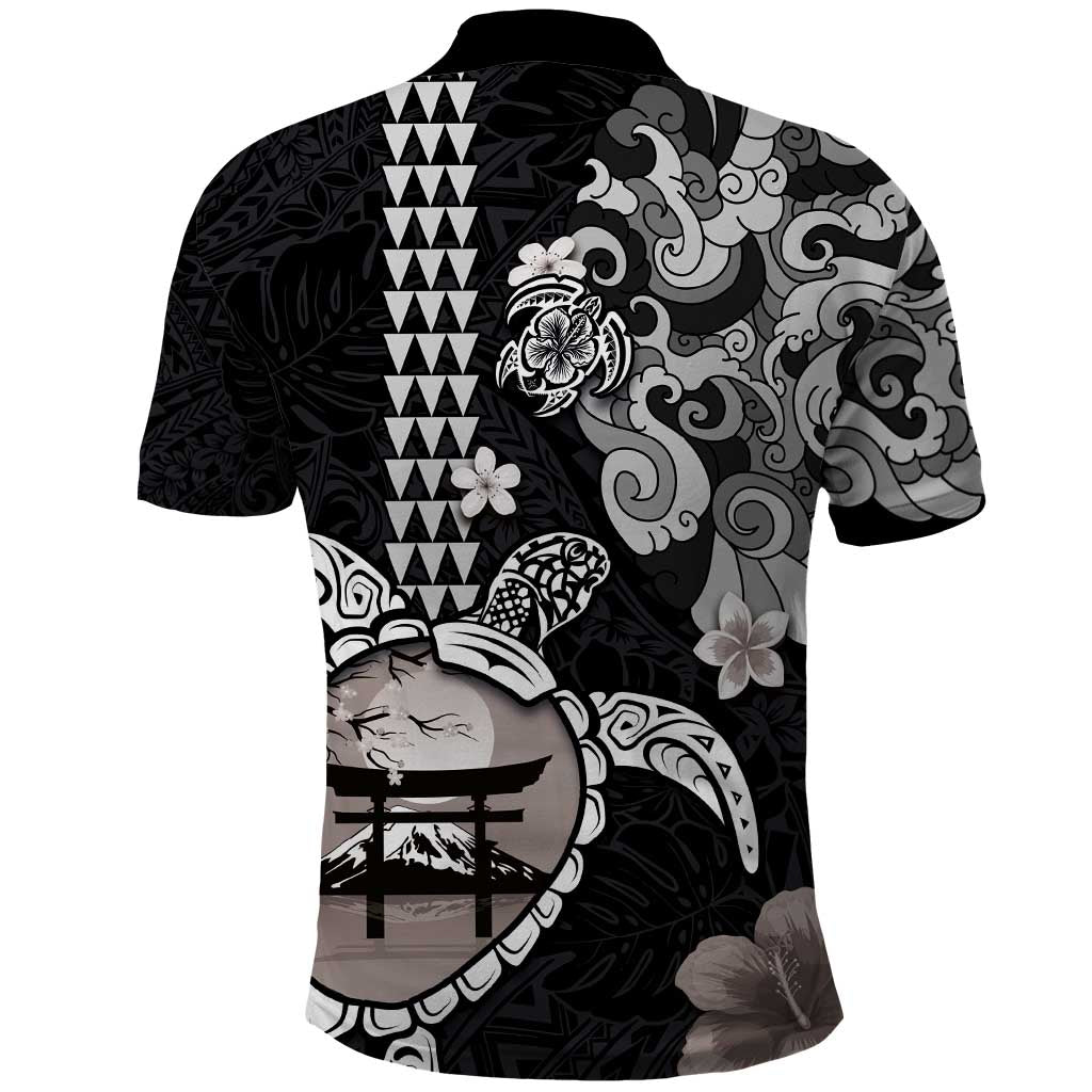 Hawaiian and Japanese Together Polo Shirt Japanese Culture and Turtle Kakau Tattoo Black Color LT03 - Polynesian Pride