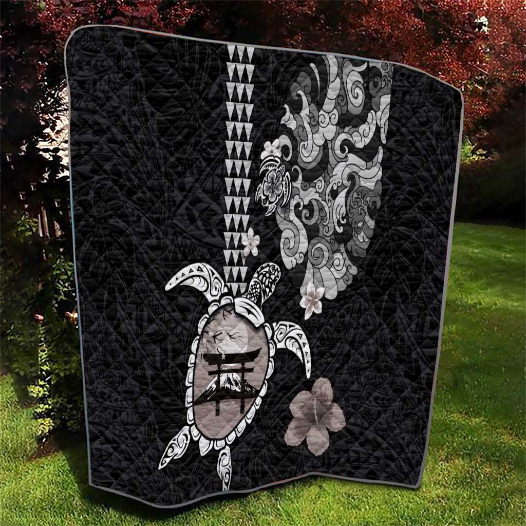 Hawaiian and Japanese Together Quilt Japanese Culture and Turtle Kakau Tattoo Black Color LT03 - Polynesian Pride