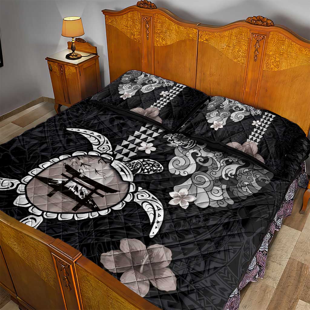 Hawaiian and Japanese Together Quilt Bed Set Japanese Culture and Turtle Kakau Tattoo Black Color LT03 - Polynesian Pride