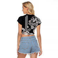 Hawaiian and Japanese Together Raglan Cropped T Shirt Japanese Culture and Turtle Kakau Tattoo Black Color LT03 - Polynesian Pride