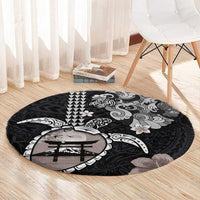 Hawaiian and Japanese Together Round Carpet Japanese Culture and Turtle Kakau Tattoo Black Color LT03 - Polynesian Pride