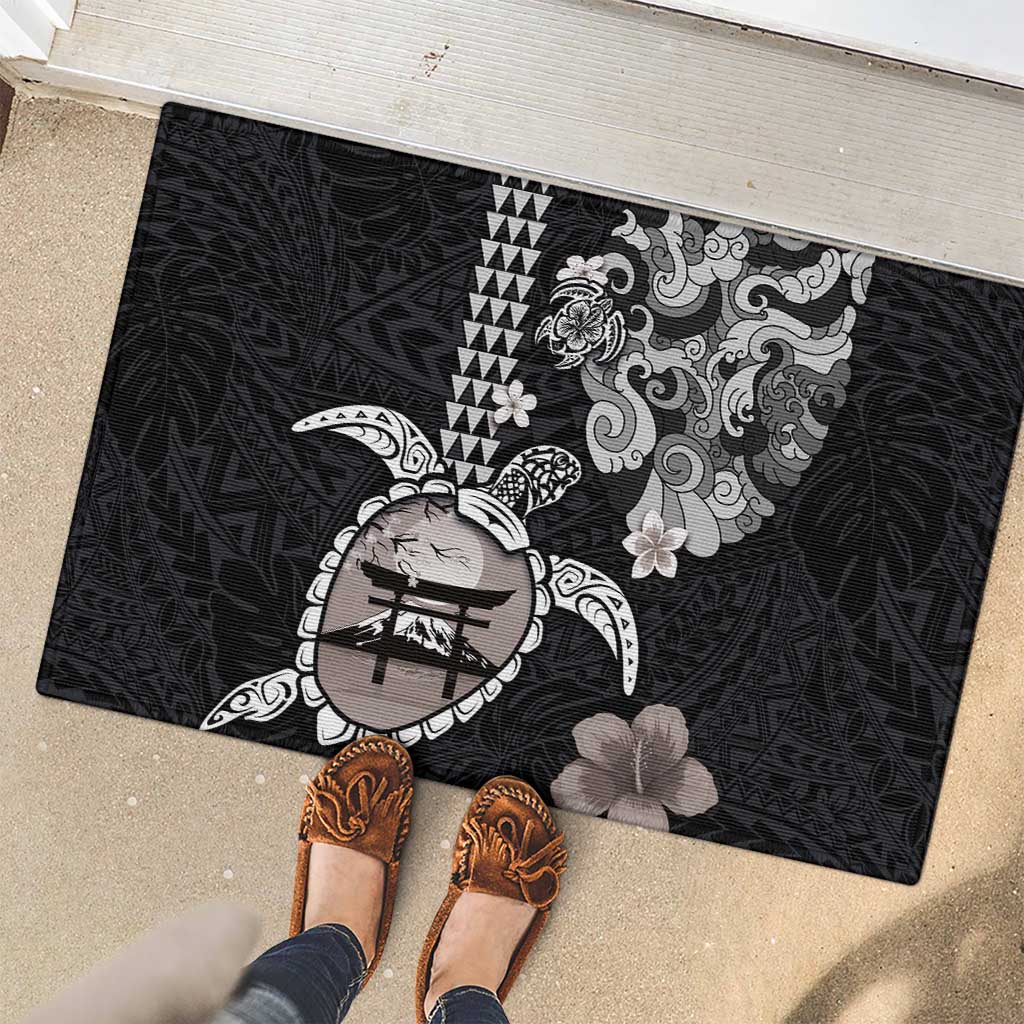 Hawaiian and Japanese Together Rubber Doormat Japanese Culture and Turtle Kakau Tattoo Black Color LT03 - Polynesian Pride