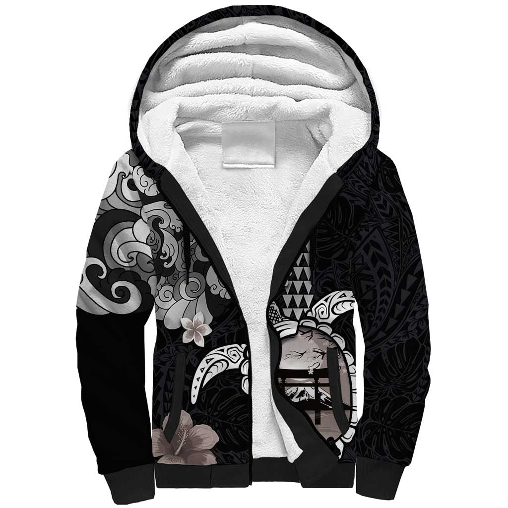 Hawaiian and Japanese Together Sherpa Hoodie Japanese Culture and Turtle Kakau Tattoo Black Color LT03 Unisex Black - Polynesian Pride