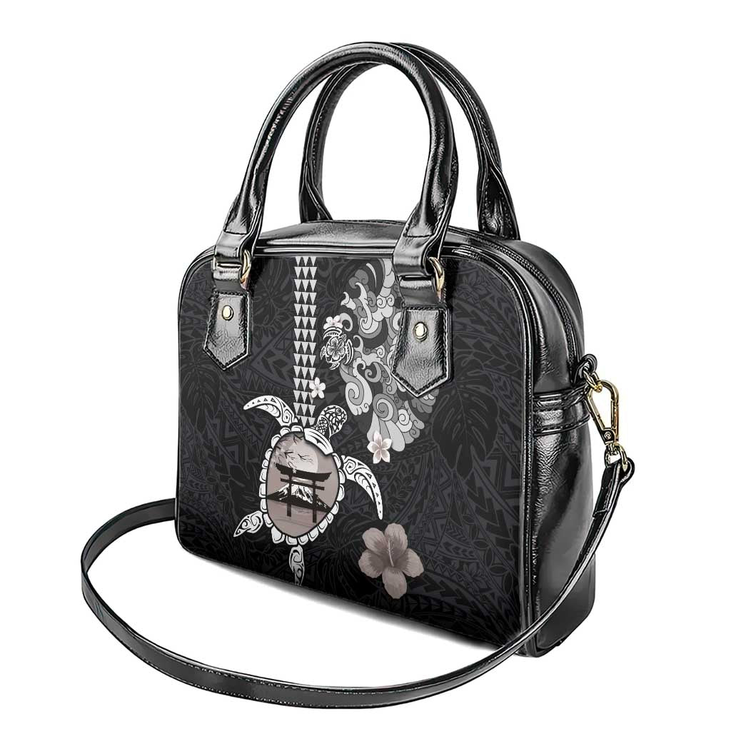 Hawaiian and Japanese Together Shoulder Handbag Japanese Culture and Turtle Kakau Tattoo Black Color LT03 - Polynesian Pride