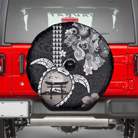 Hawaiian and Japanese Together Spare Tire Cover Japanese Culture and Turtle Kakau Tattoo Black Color LT03 - Polynesian Pride