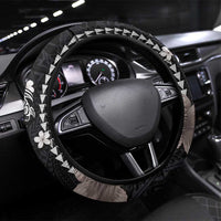 Hawaiian and Japanese Together Steering Wheel Cover Japanese Culture and Turtle Kakau Tattoo Black Color LT03 Universal Fit Black - Polynesian Pride