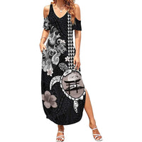 Hawaiian and Japanese Together Summer Maxi Dress Japanese Culture and Turtle Kakau Tattoo Black Color LT03 Women Black - Polynesian Pride