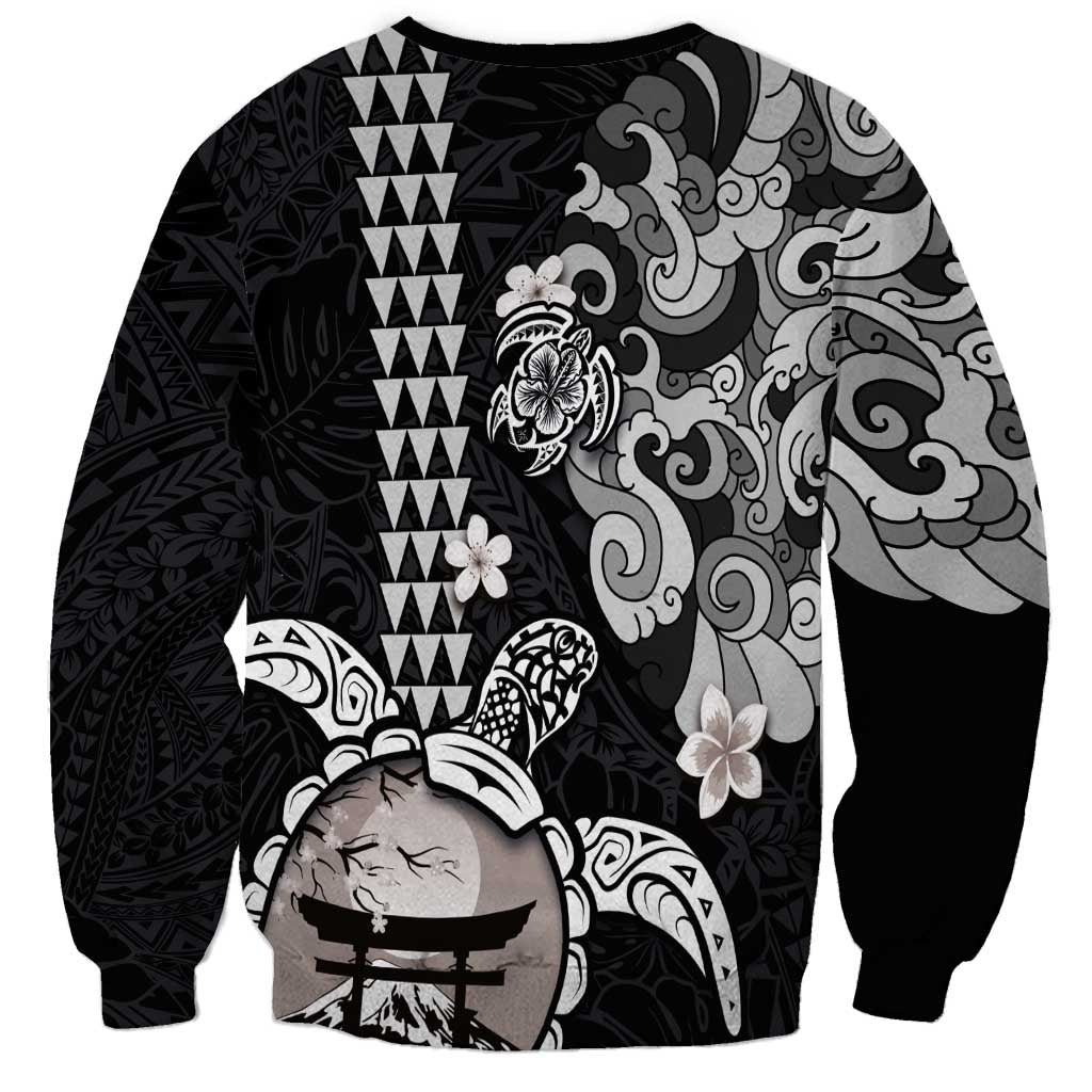 Hawaiian and Japanese Together Sweatshirt Japanese Culture and Turtle Kakau Tattoo Black Color LT03 - Polynesian Pride