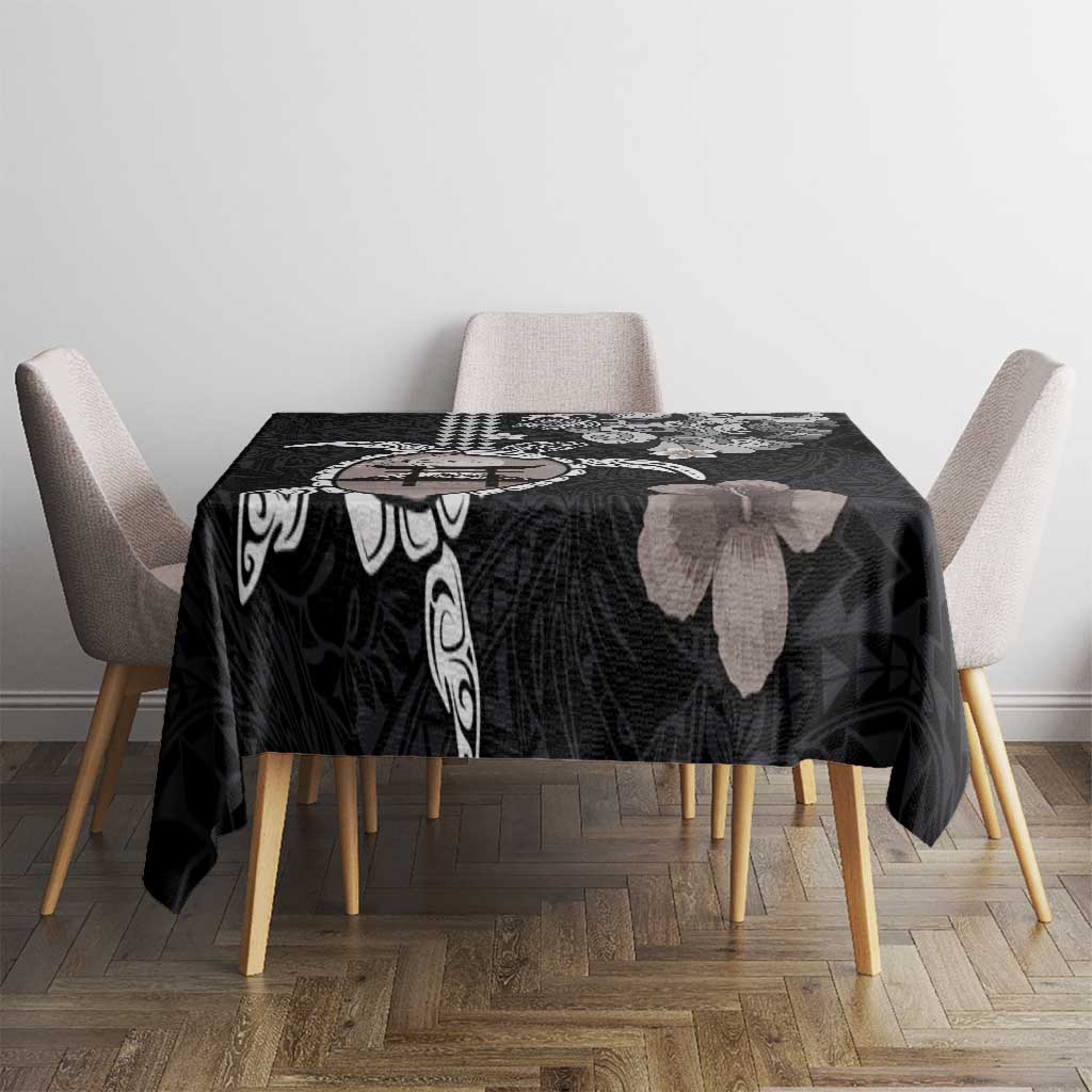 Hawaiian and Japanese Together Tablecloth Japanese Culture and Turtle Kakau Tattoo Black Color LT03 - Polynesian Pride