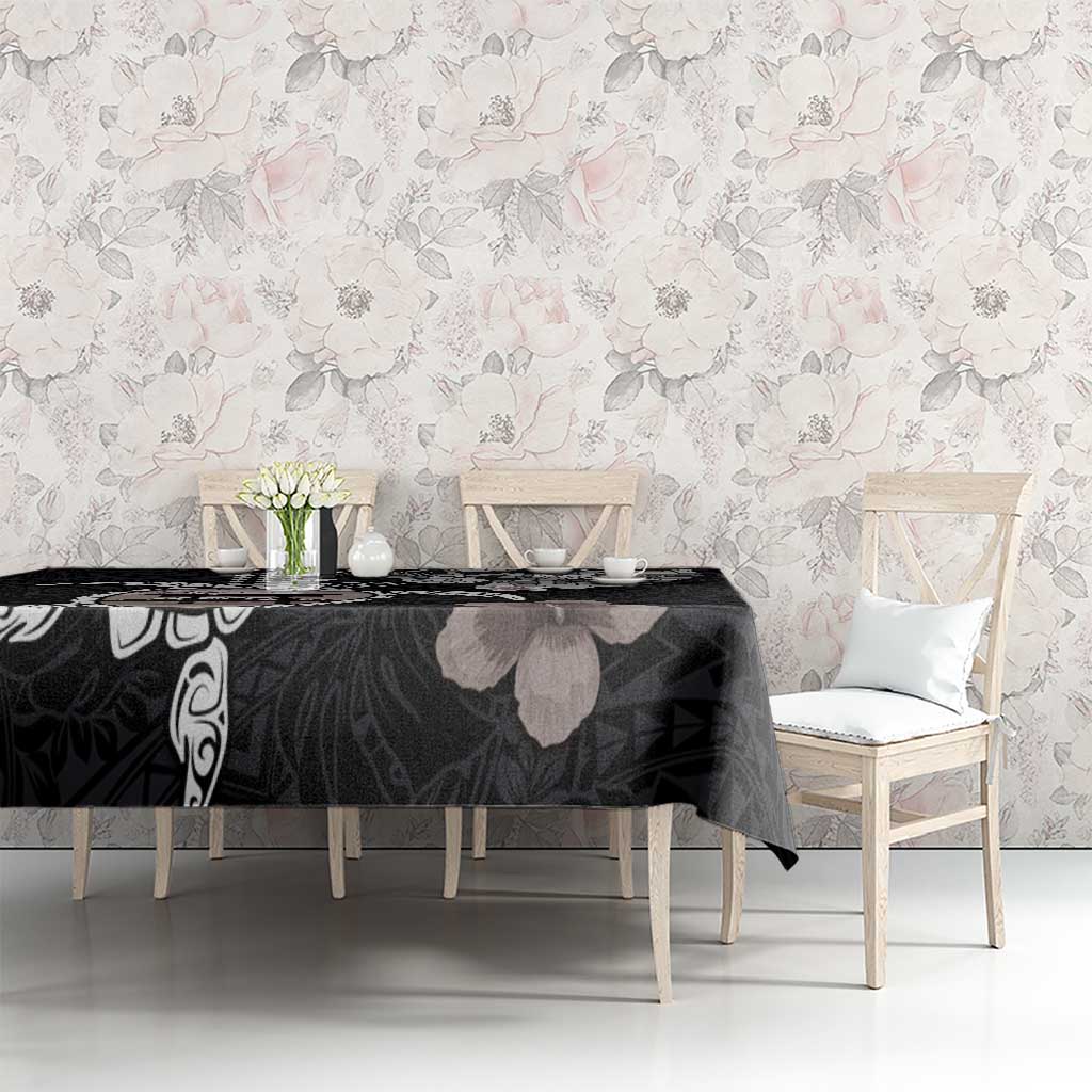 Hawaiian and Japanese Together Tablecloth Japanese Culture and Turtle Kakau Tattoo Black Color LT03 - Polynesian Pride