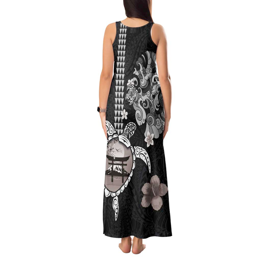 Hawaiian and Japanese Together Tank Maxi Dress Japanese Culture and Turtle Kakau Tattoo Black Color LT03 - Polynesian Pride