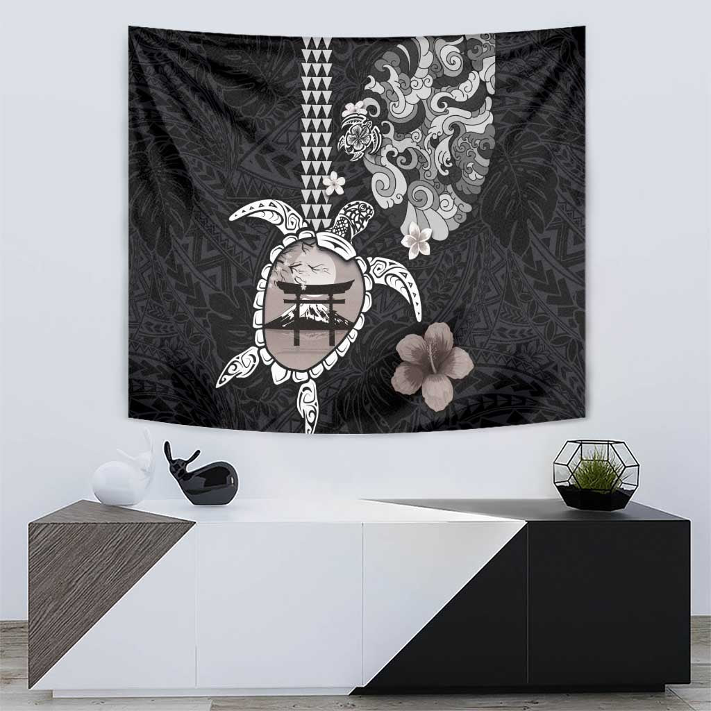Hawaiian and Japanese Together Tapestry Japanese Culture and Turtle Kakau Tattoo Black Color LT03 - Polynesian Pride