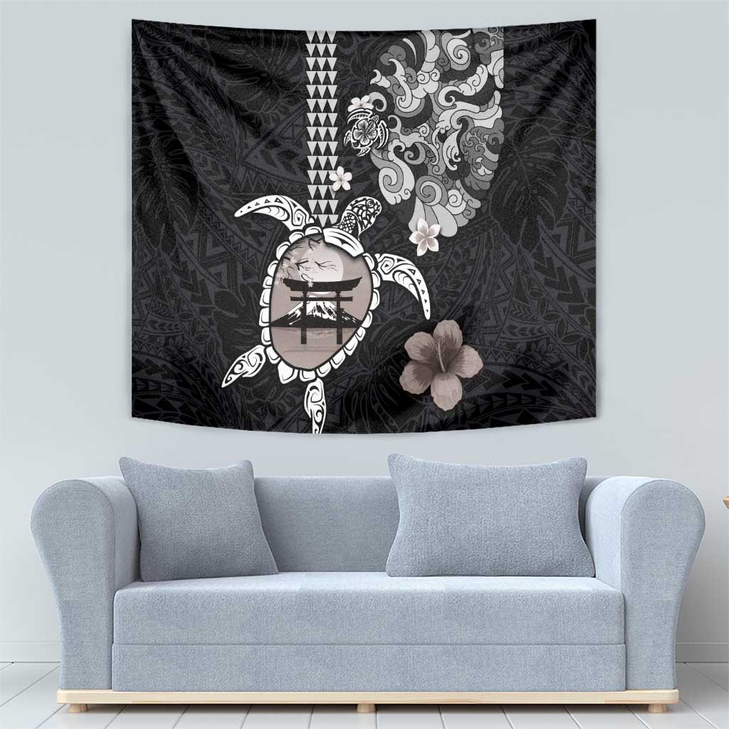 Hawaiian and Japanese Together Tapestry Japanese Culture and Turtle Kakau Tattoo Black Color LT03 - Polynesian Pride