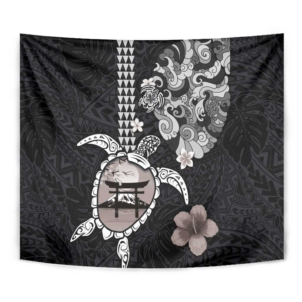 Hawaiian and Japanese Together Tapestry Japanese Culture and Turtle Kakau Tattoo Black Color LT03 - Polynesian Pride