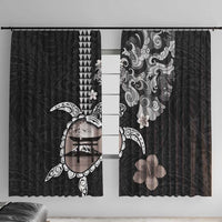 Hawaiian and Japanese Together Window Curtain Japanese Culture and Turtle Kakau Tattoo Black Color LT03 With Hooks Black - Polynesian Pride