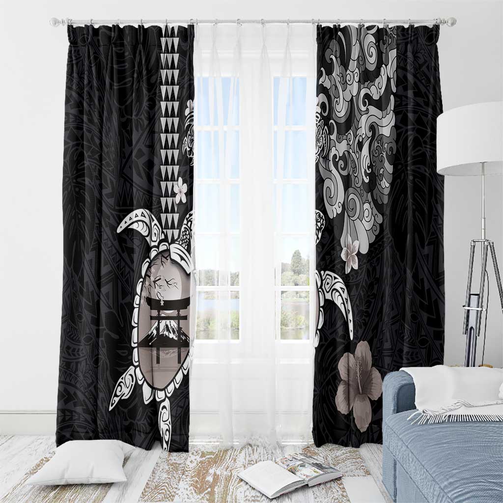 Hawaiian and Japanese Together Window Curtain Japanese Culture and Turtle Kakau Tattoo Black Color LT03 - Polynesian Pride