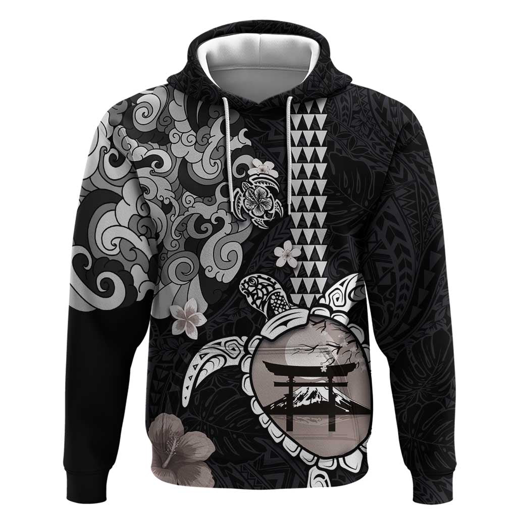 Hawaiian and Japanese Together Zip Hoodie Japanese Culture and Turtle Kakau Tattoo Black Color LT03 Pullover Hoodie Black - Polynesian Pride