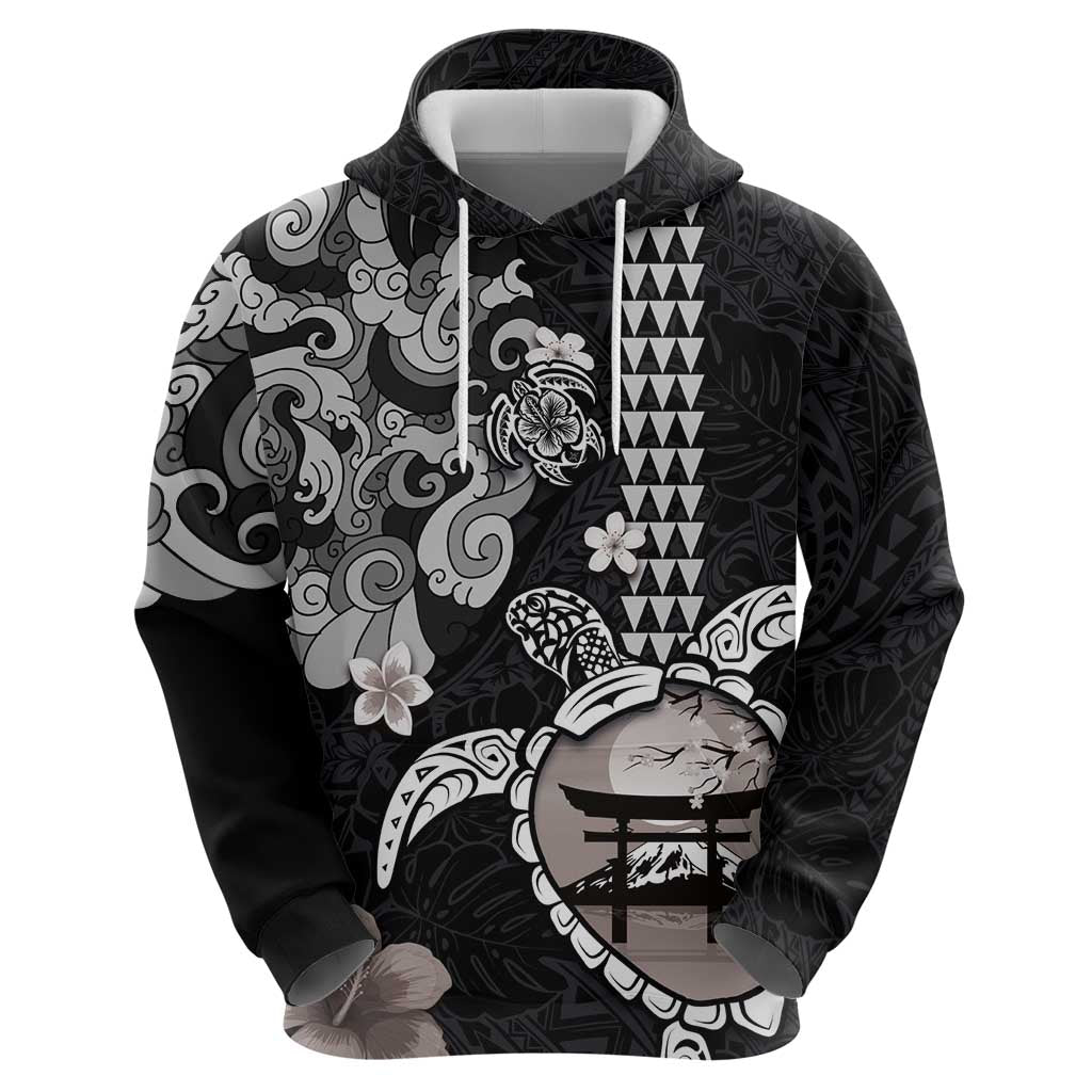 Hawaiian and Japanese Together Zip Hoodie Japanese Culture and Turtle Kakau Tattoo Black Color LT03 - Polynesian Pride